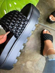 Woven PU Platform Beach Slide