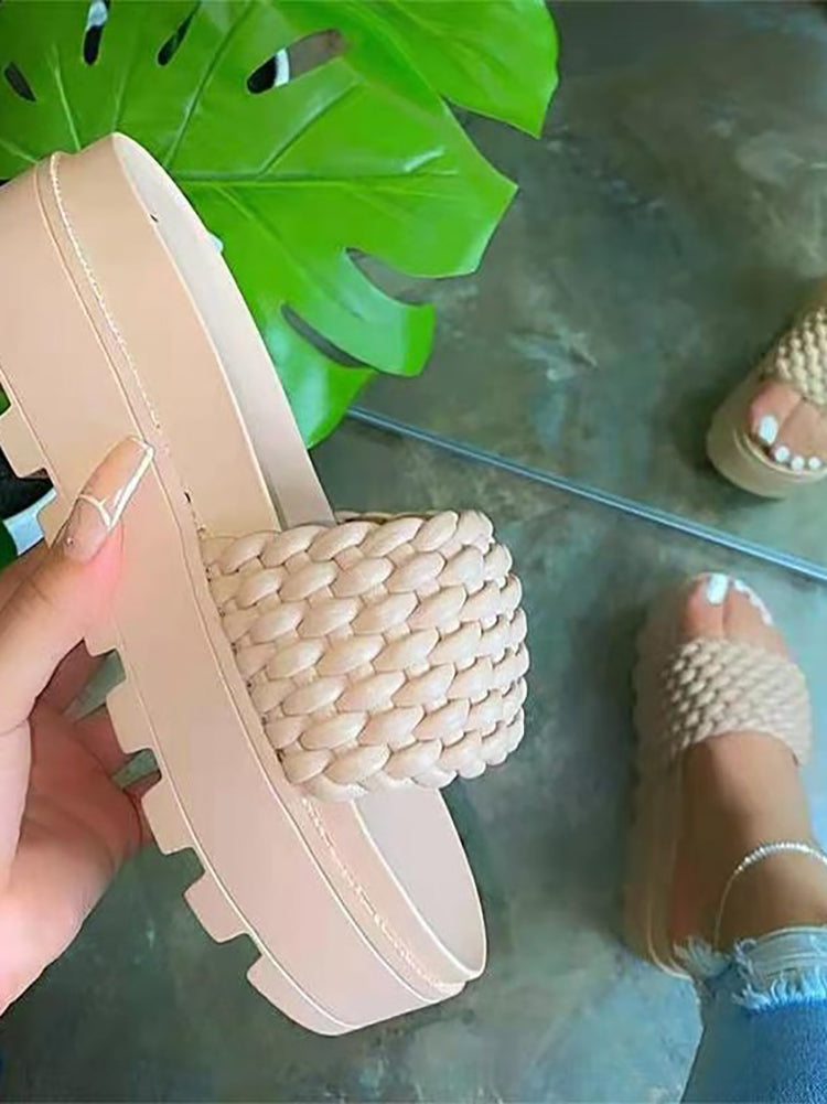 Woven PU Platform Beach Slide