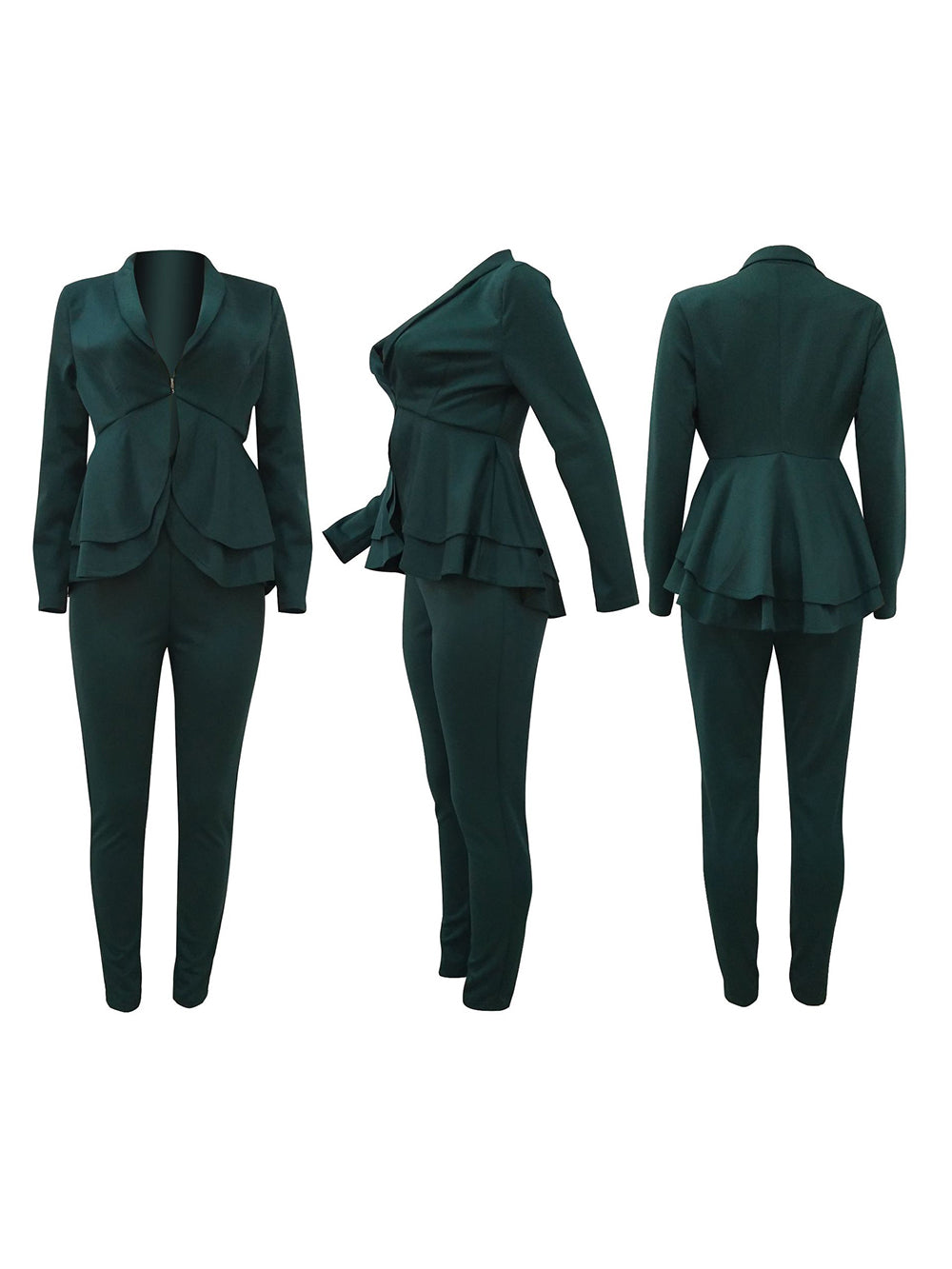 Two Piece Ruffled Blazer Pants Suit