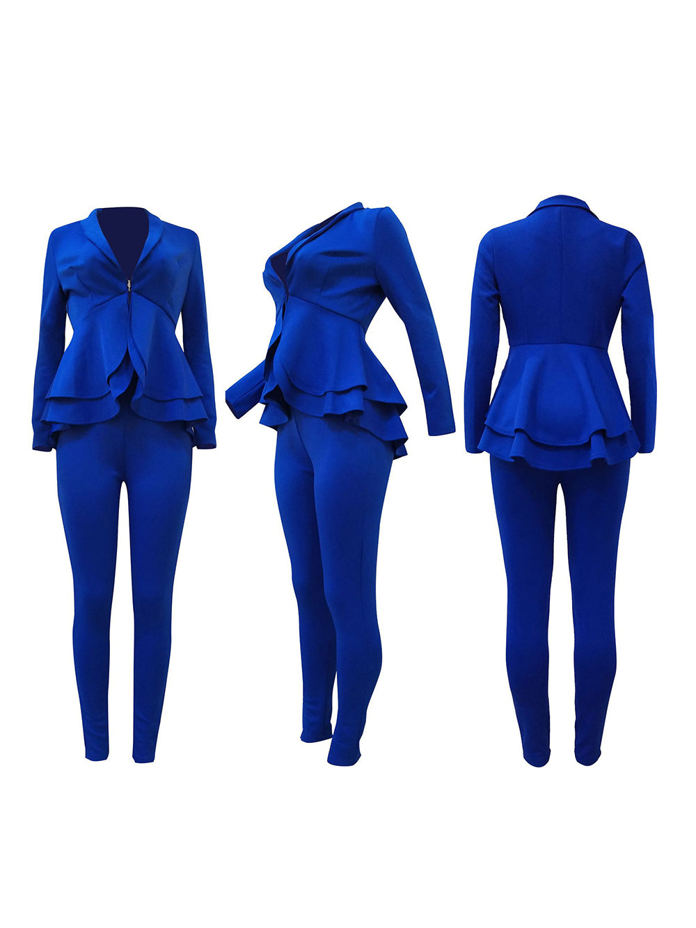 Two Piece Ruffled Blazer Pants Suit