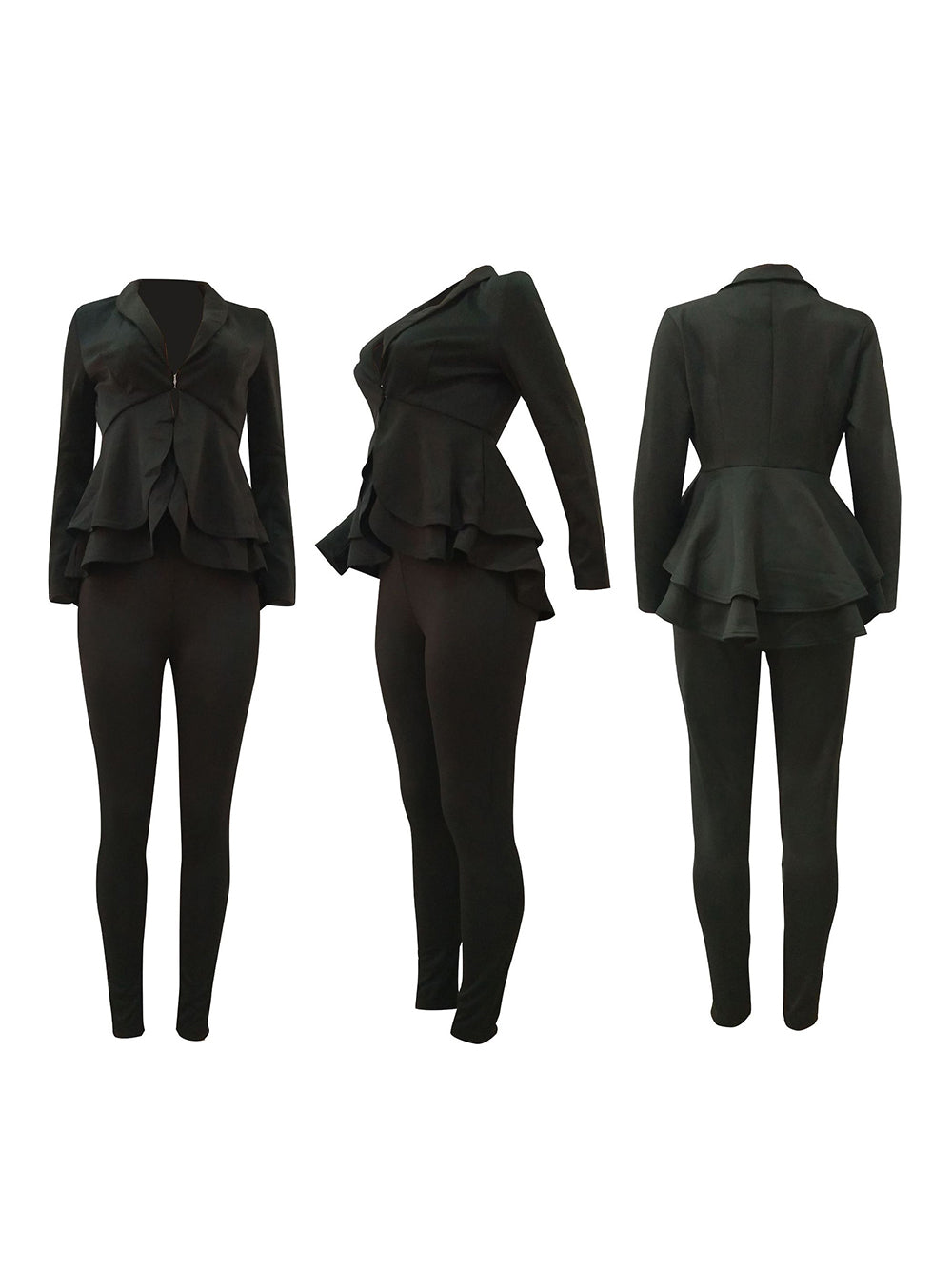 Two Piece Ruffled Blazer Pants Suit