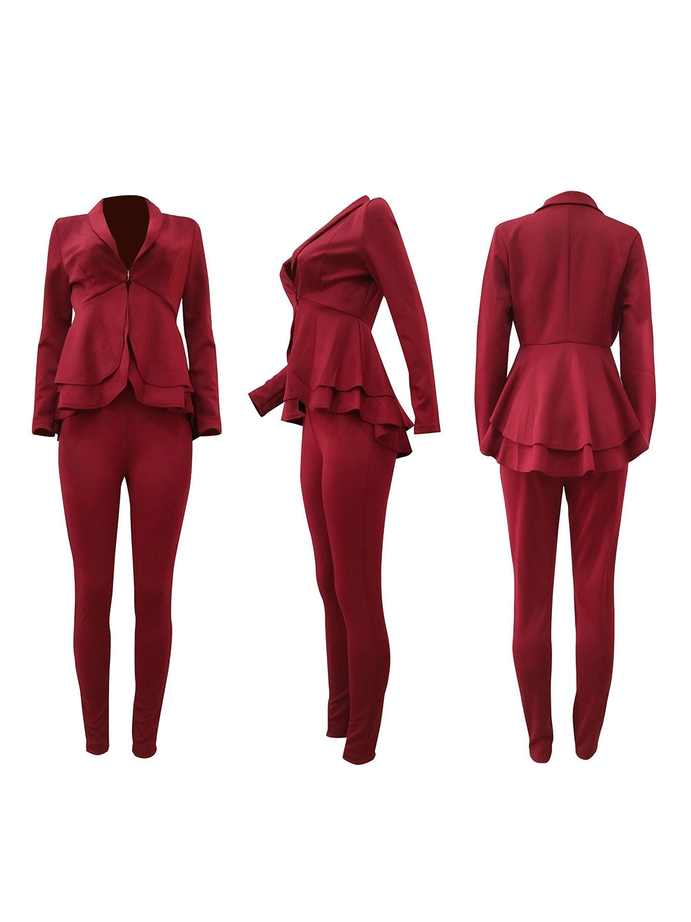 Two Piece Ruffled Blazer Pants Suit
