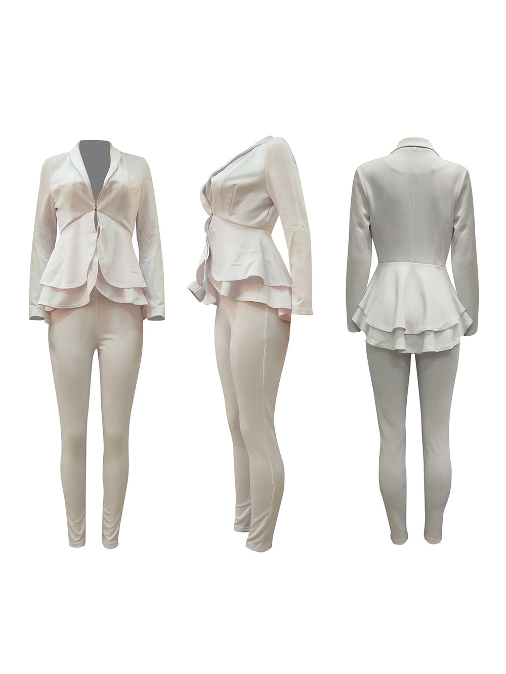 Two Piece Ruffled Blazer Pants Suit