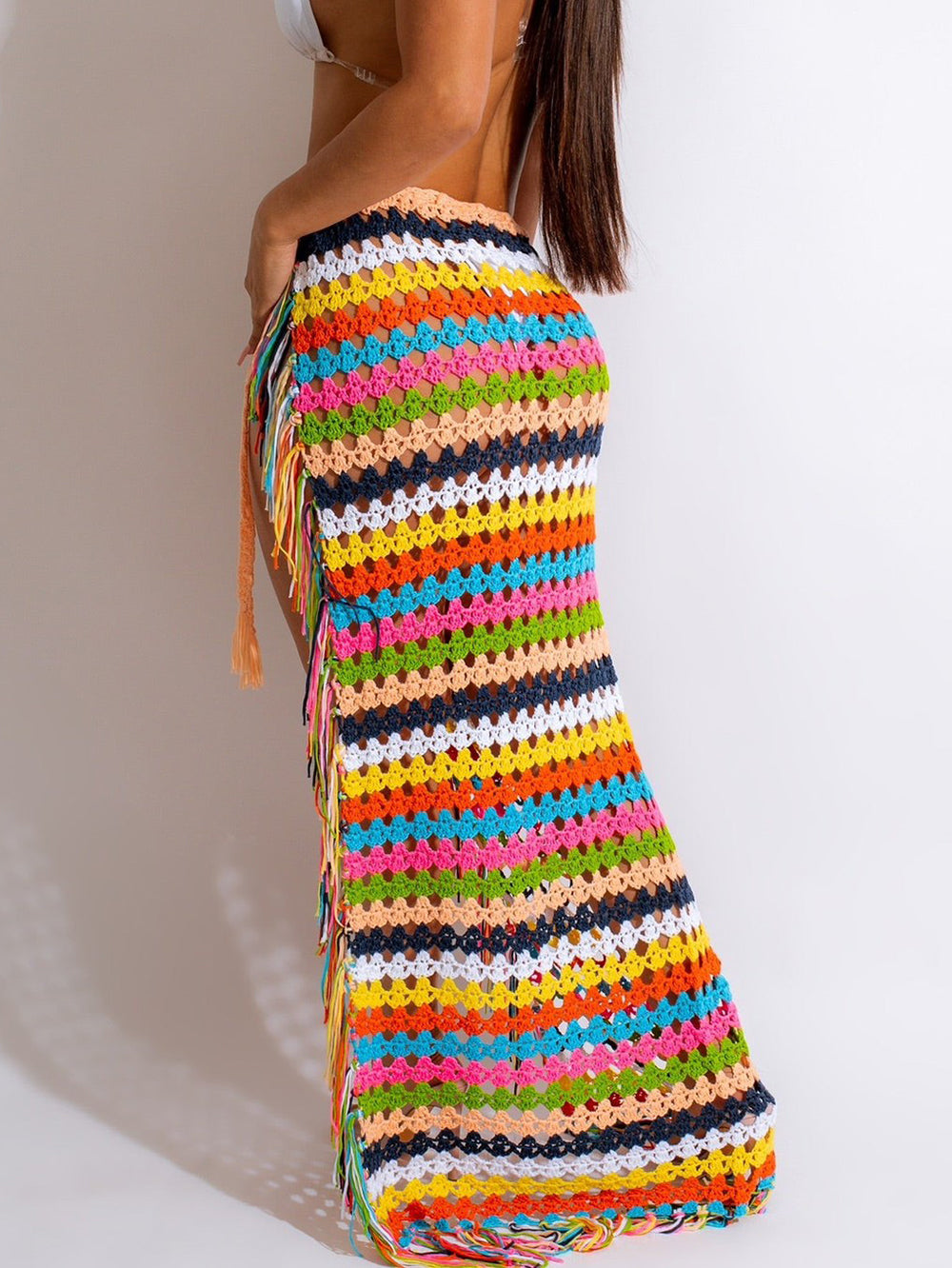 Tassel Slit Coverup Knit See Maxi Skirts