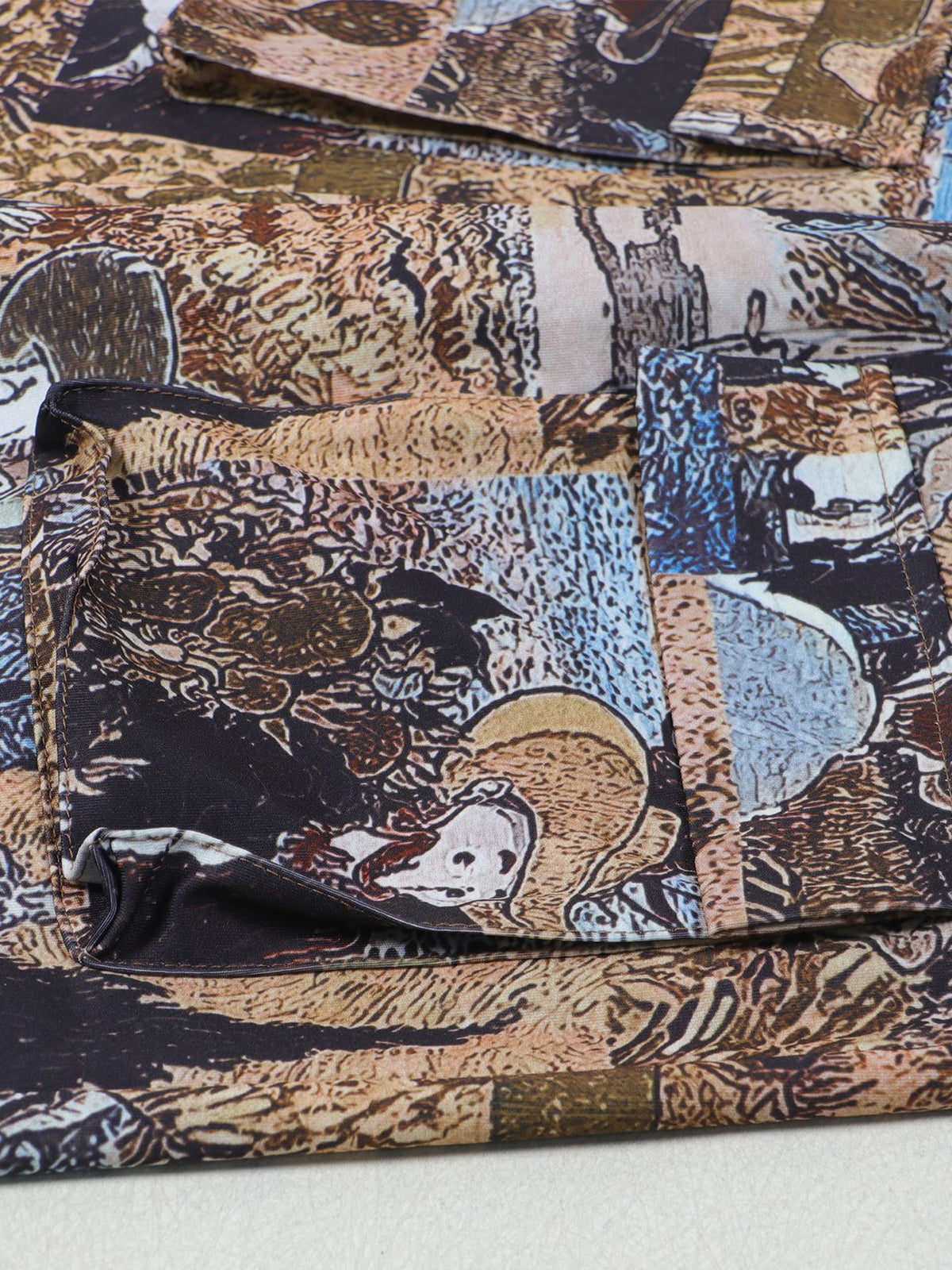 Two Pieces Print Lace-Up Cargo Pants Set