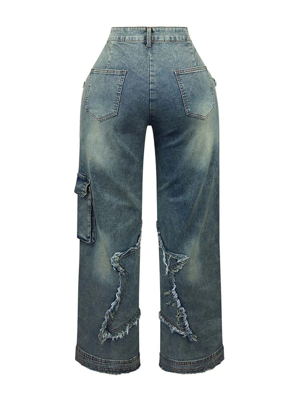 Star Fringe Raw Hem Loose Straight Leg Jeans