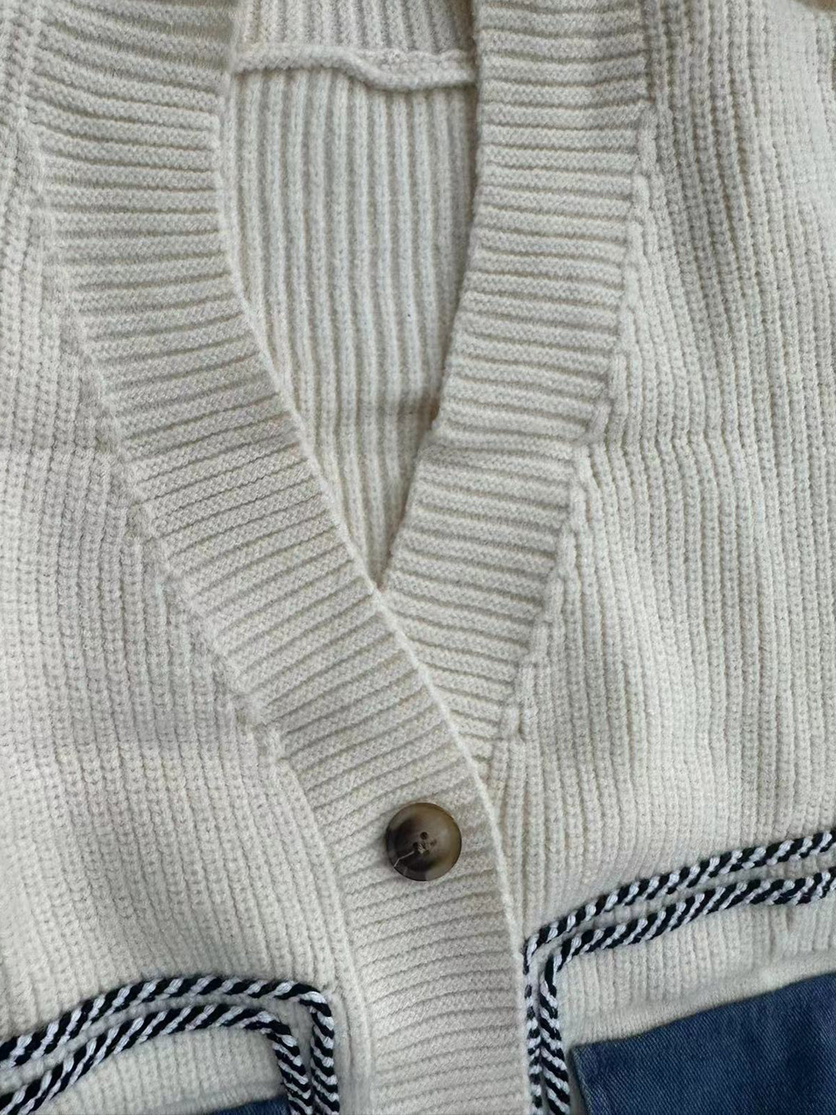 Patchwork Denim Pocket Oversized Cardigan