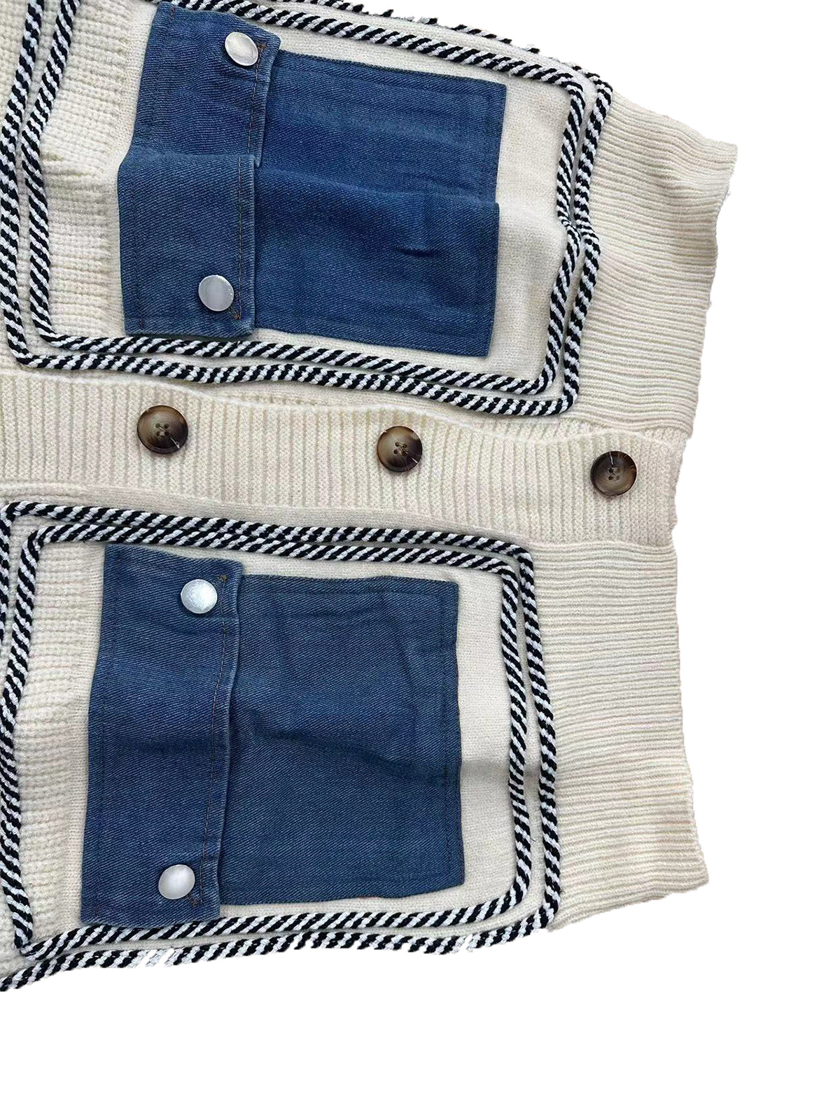 Patchwork Denim Pocket Oversized Cardigan