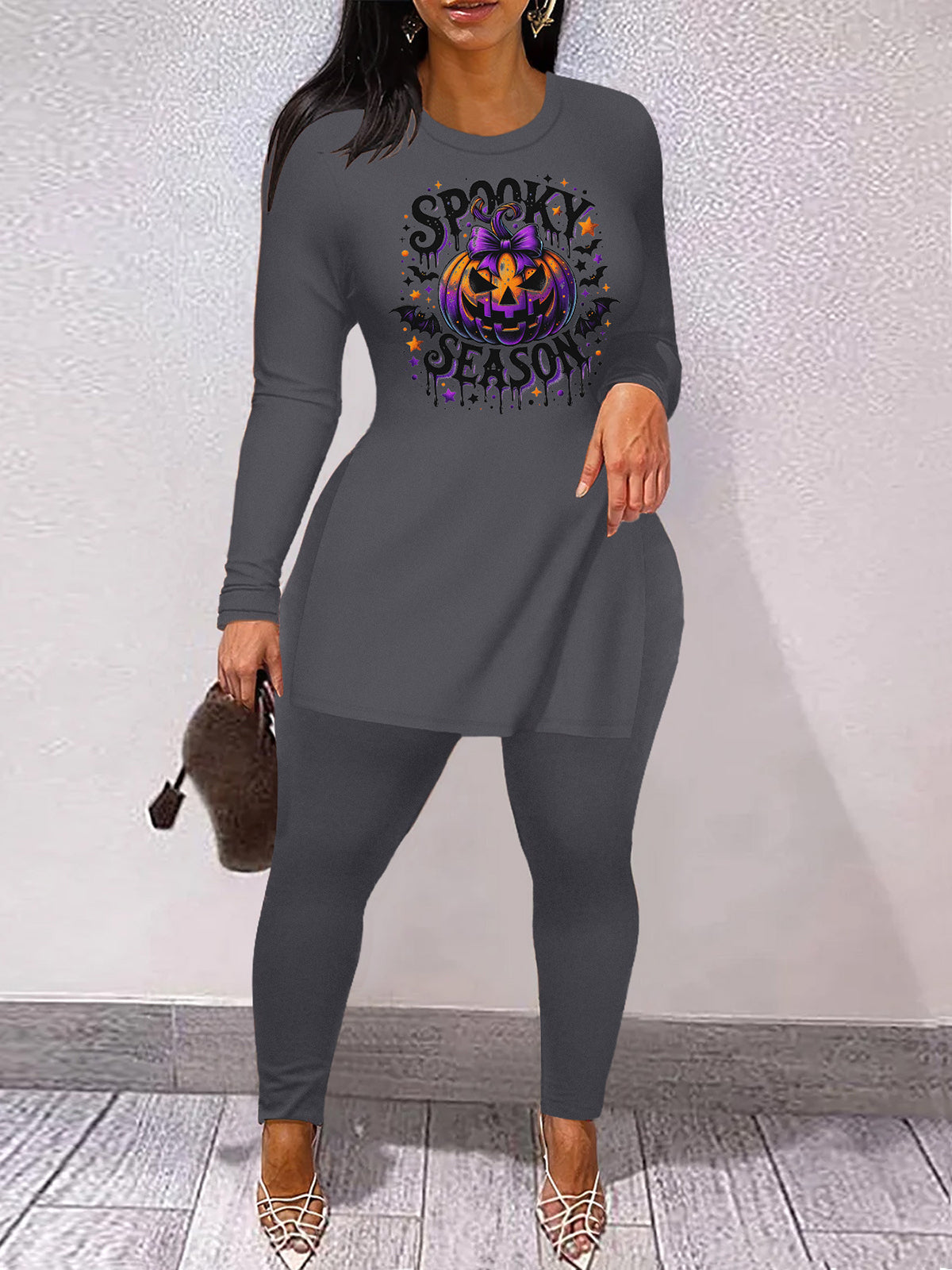 Halloween Print Split Hem Pants Set