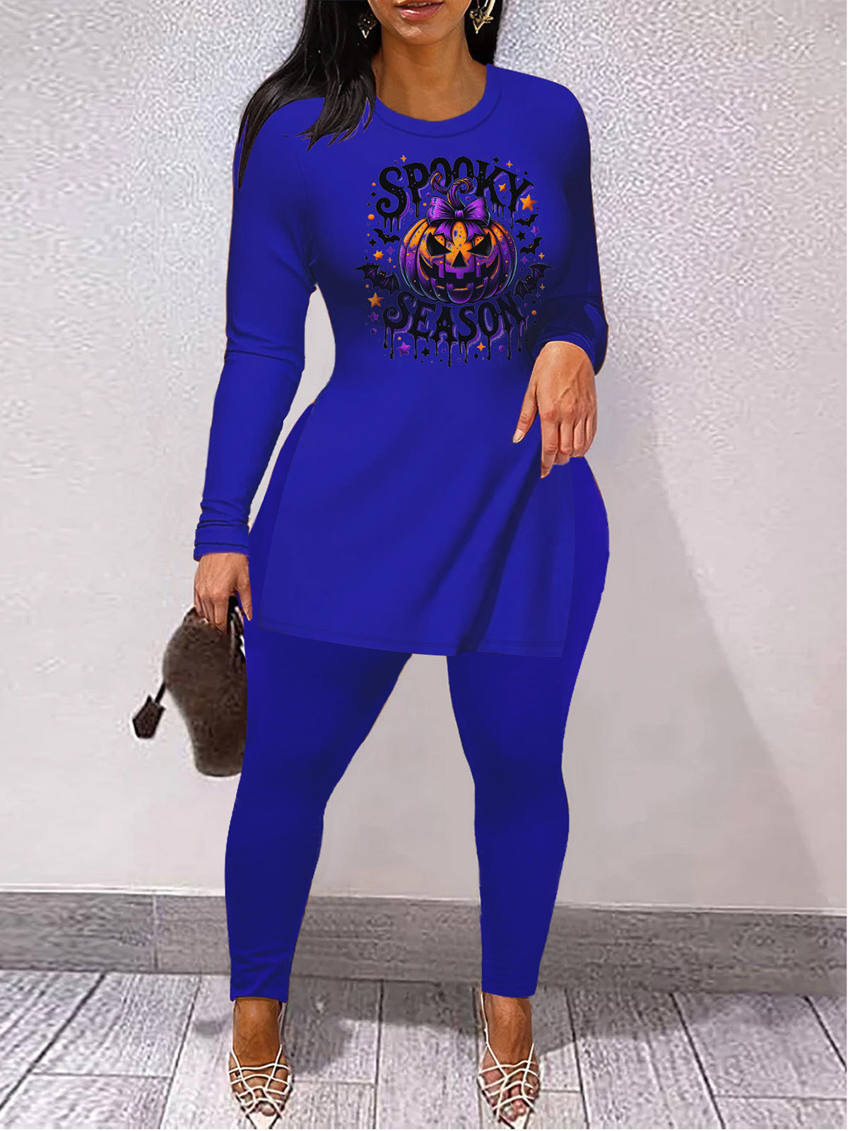 Halloween Print Split Hem Pants Set