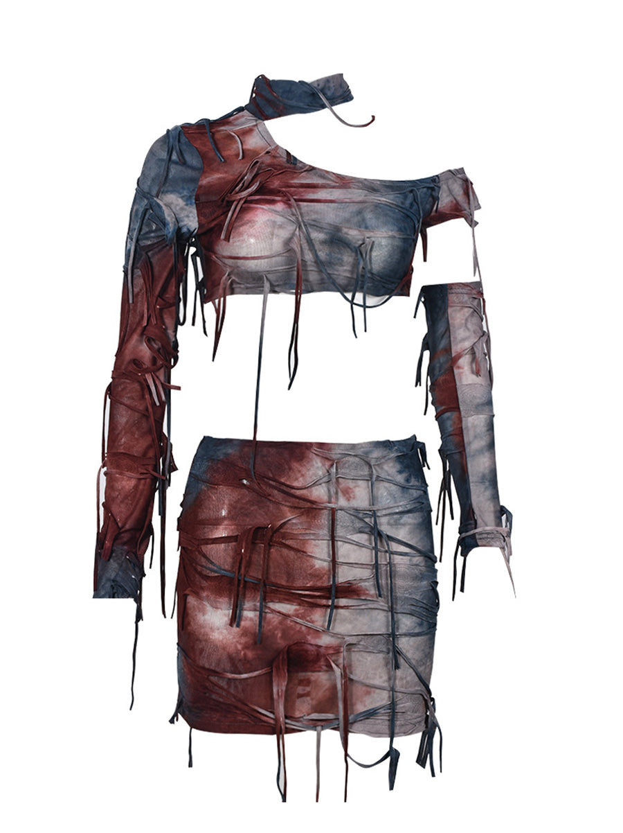 Halloween Fringe Crop Top Tie-Dye Set