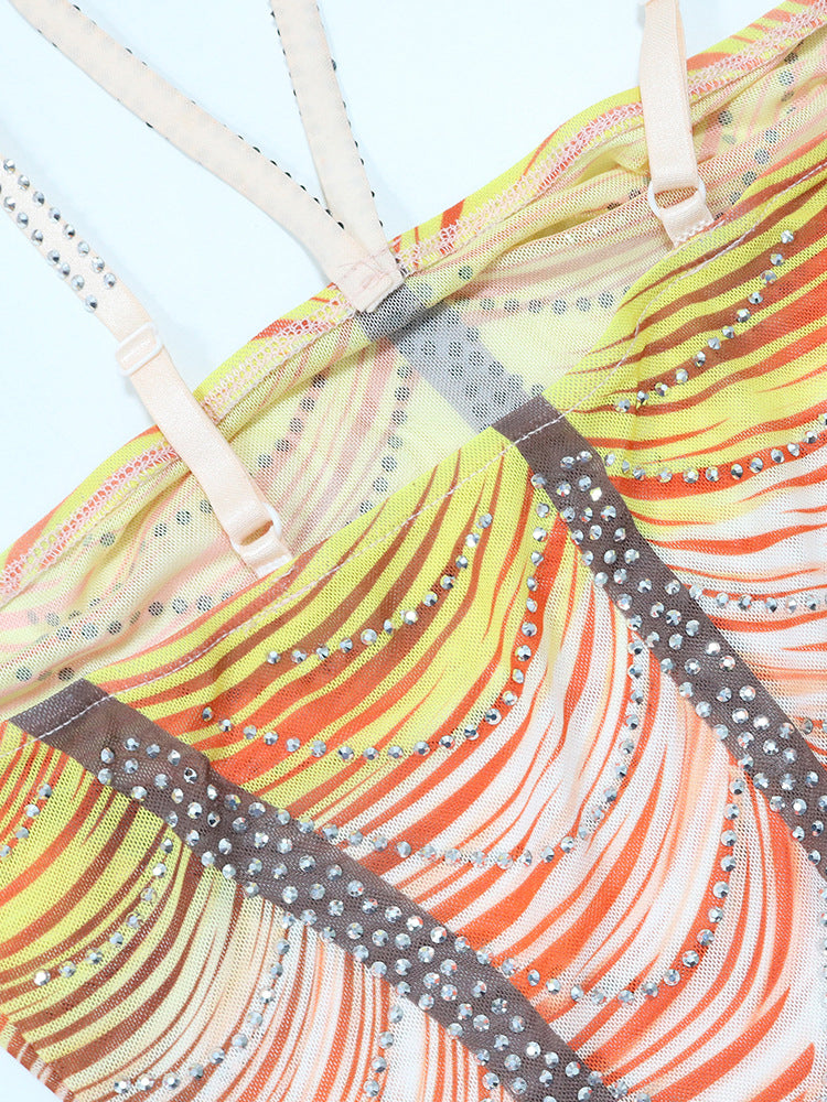 Ombre Color Tassel Rhinestone Mini Dress