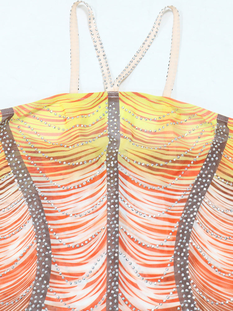 Ombre Color Tassel Rhinestone Mini Dress