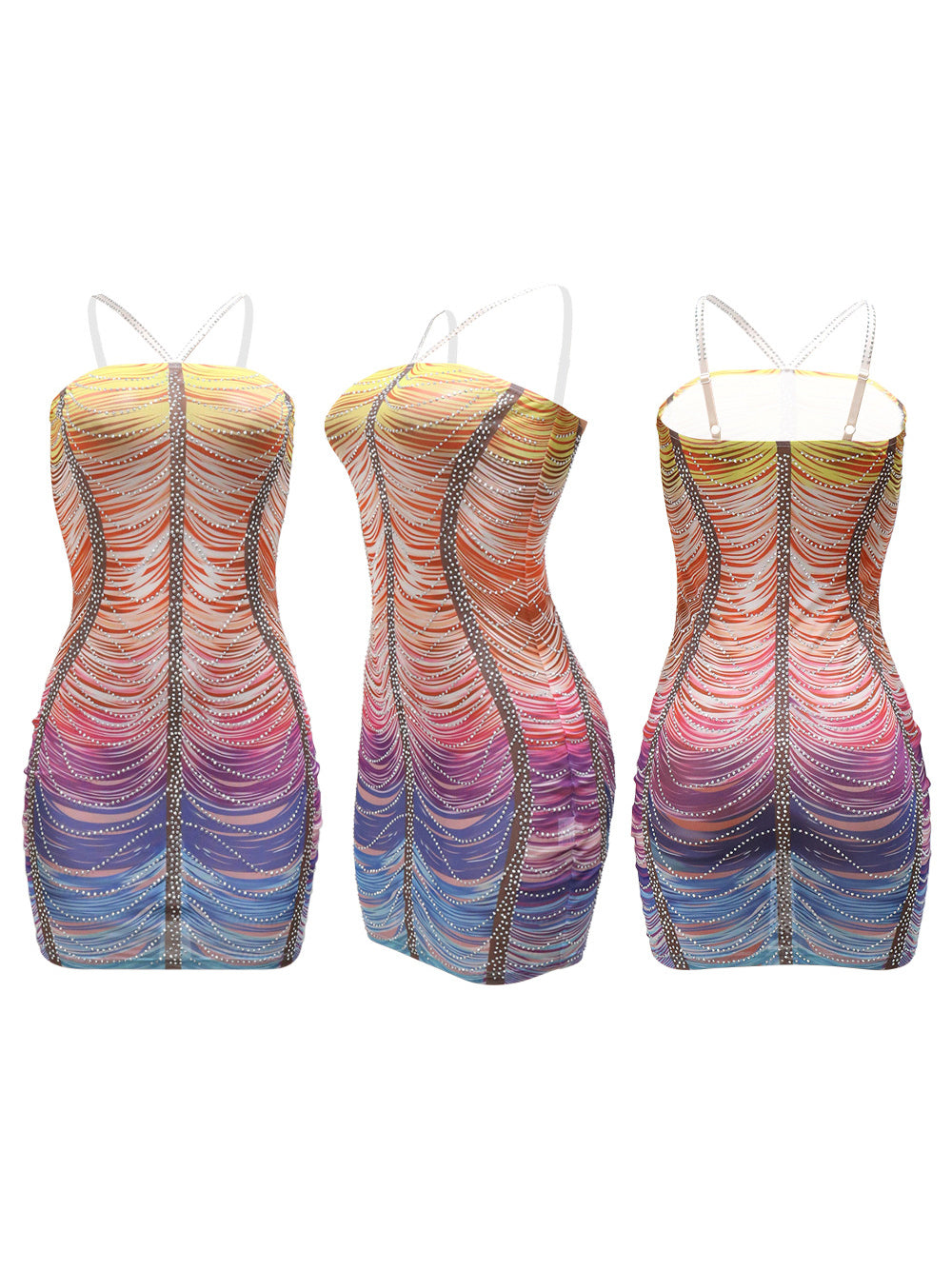 Ombre Color Tassel Rhinestone Mini Dress