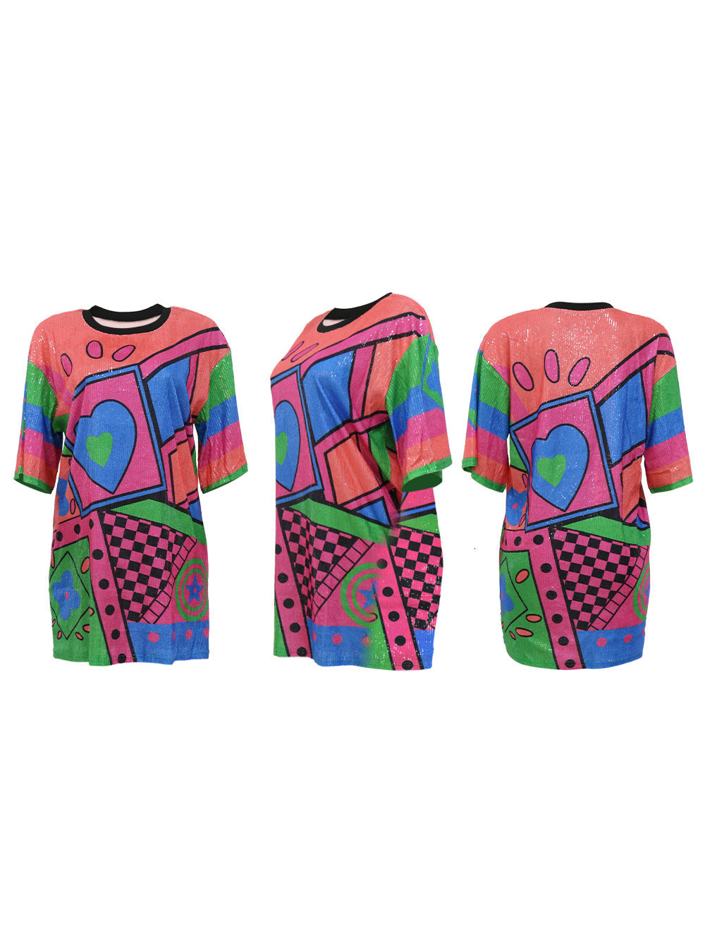 Short Sleeves Sequins Mini Dress