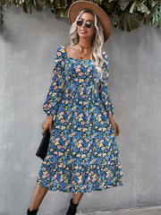 Long Sleeves Floral Print Midi Dress