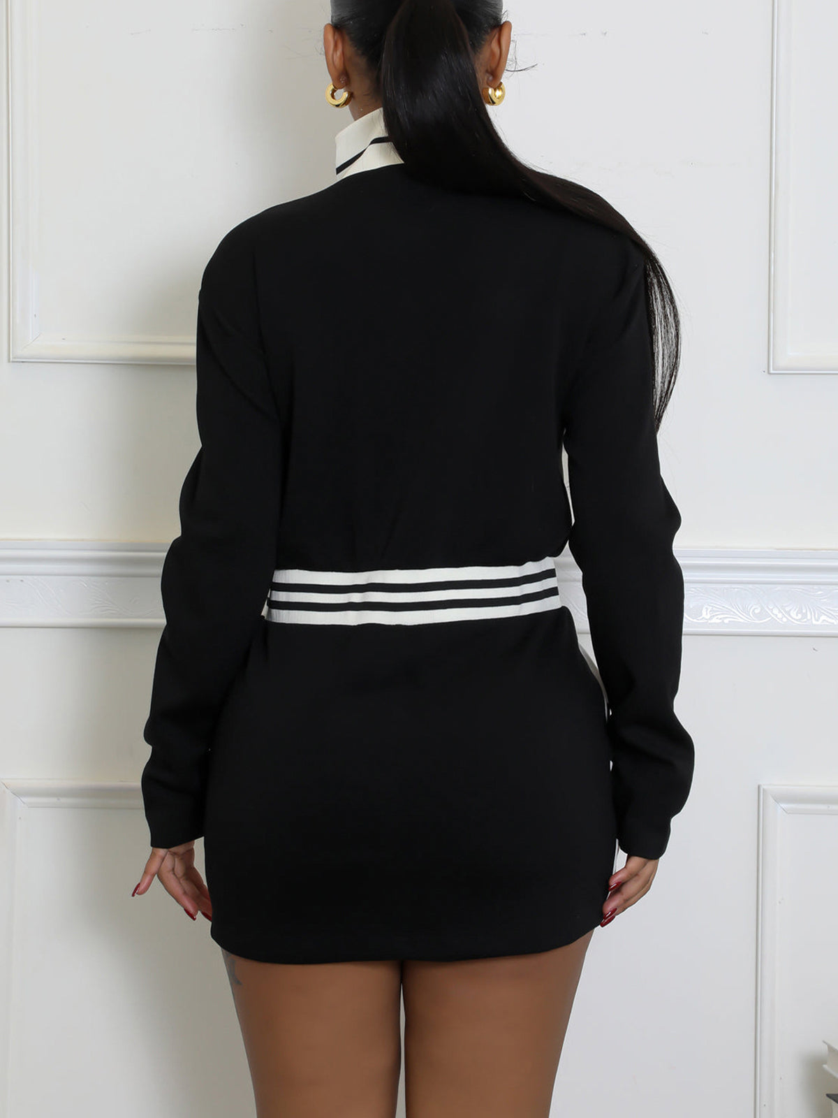 Colorblock Zip Jacket Long Sleeve Dress