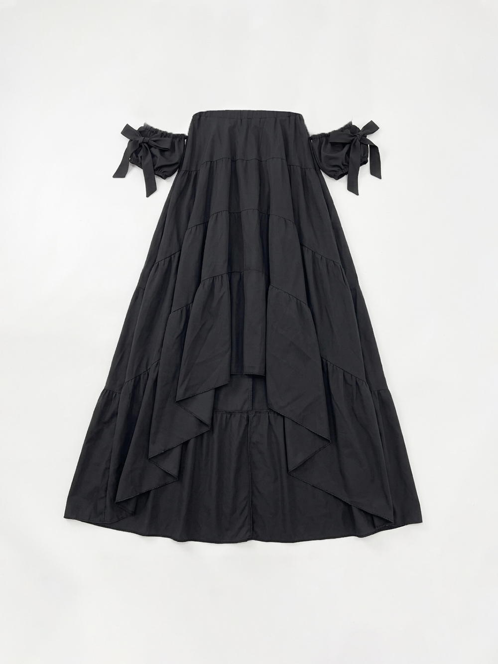 Off Shoulder Ruffle Asymmetric Midi Dress