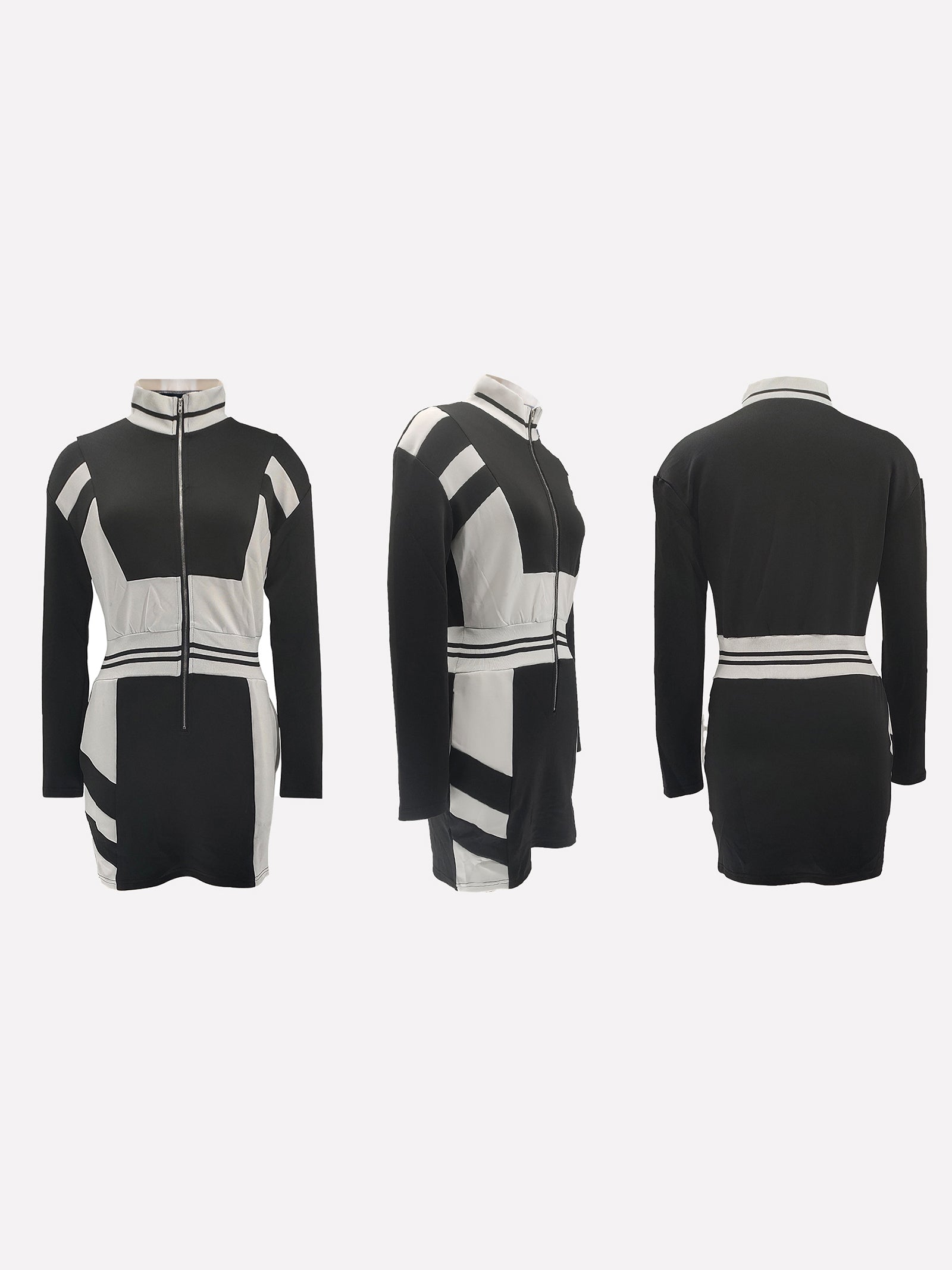 Colorblock Zip Jacket Long Sleeve Dress