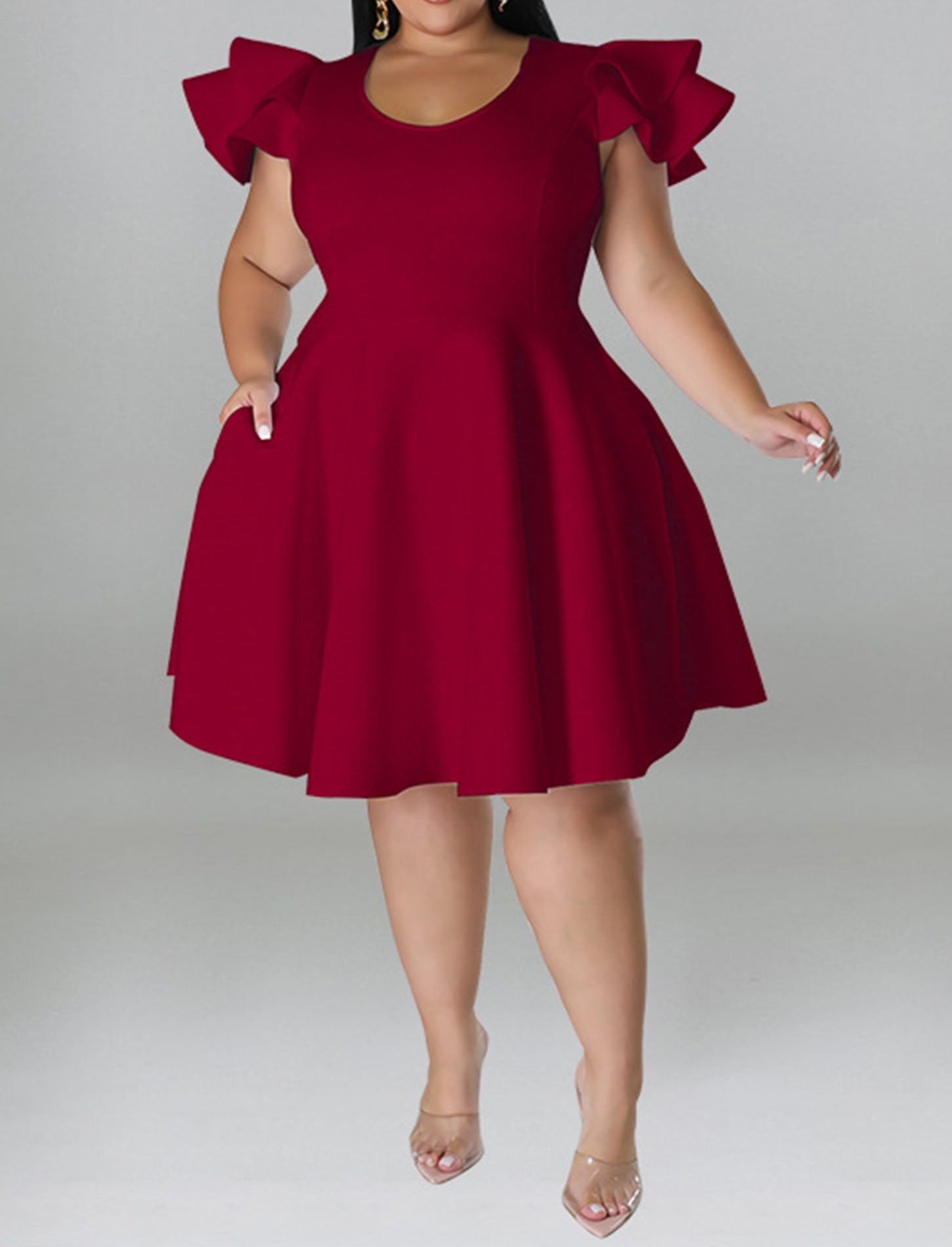 Plus Size A Line Midi Dress with Pockets