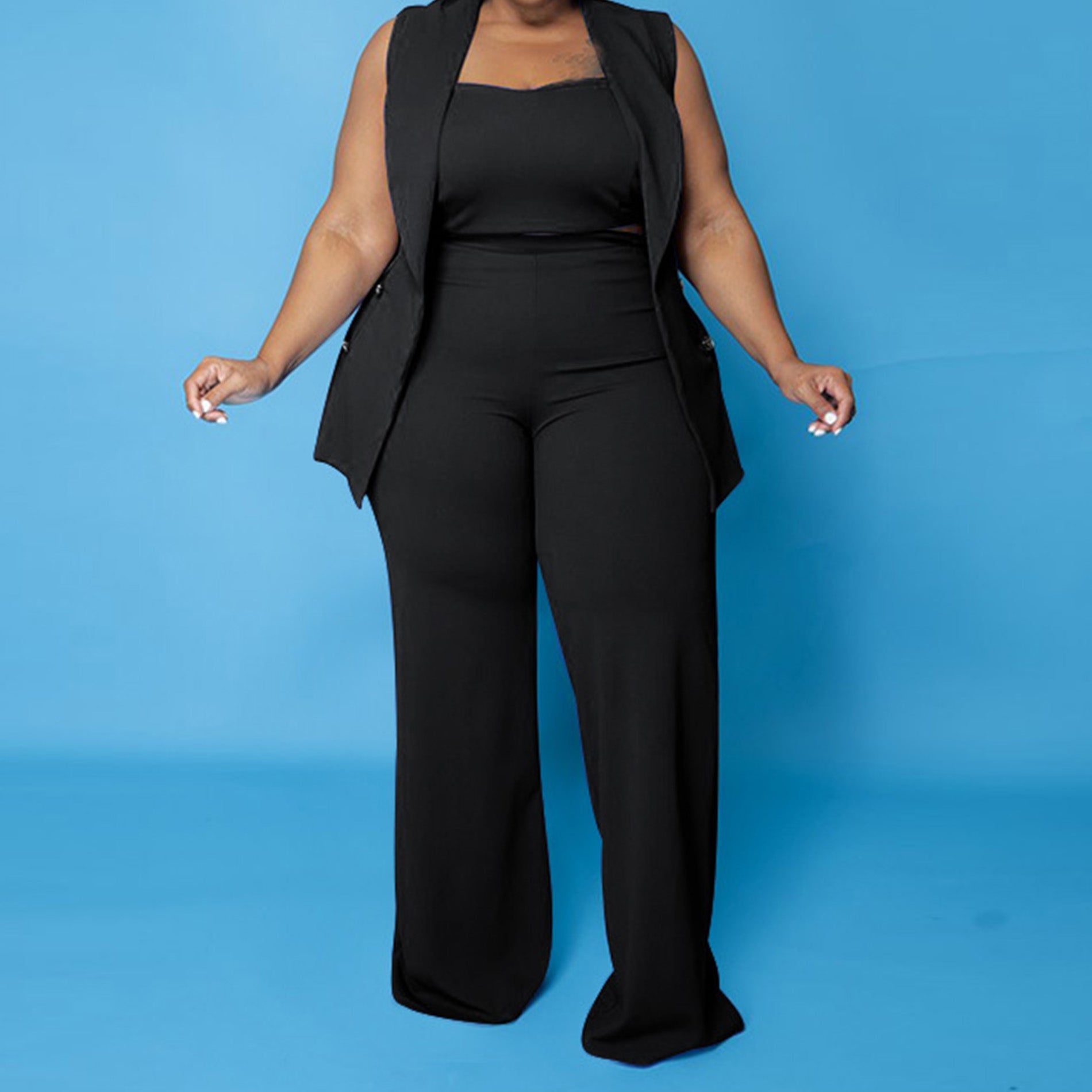 Three Piece Tank Top Wide Leg Pants Set