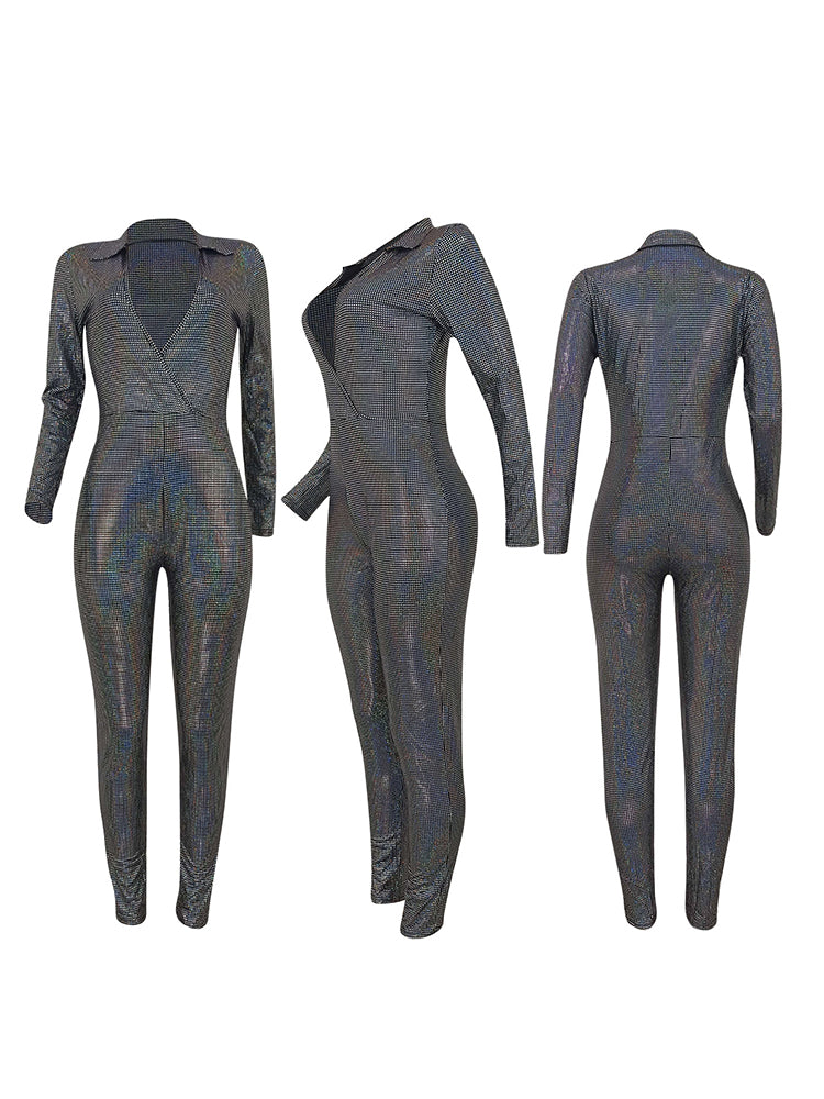 Sparkly Long Sleeve High Waisted Jumpsuit