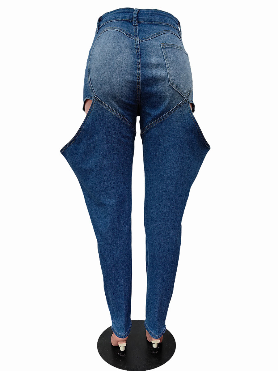 Hole Distressed Elastic Denim Jeans