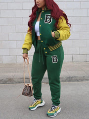 Two-Piece Letter Print Color Block Baseball Set