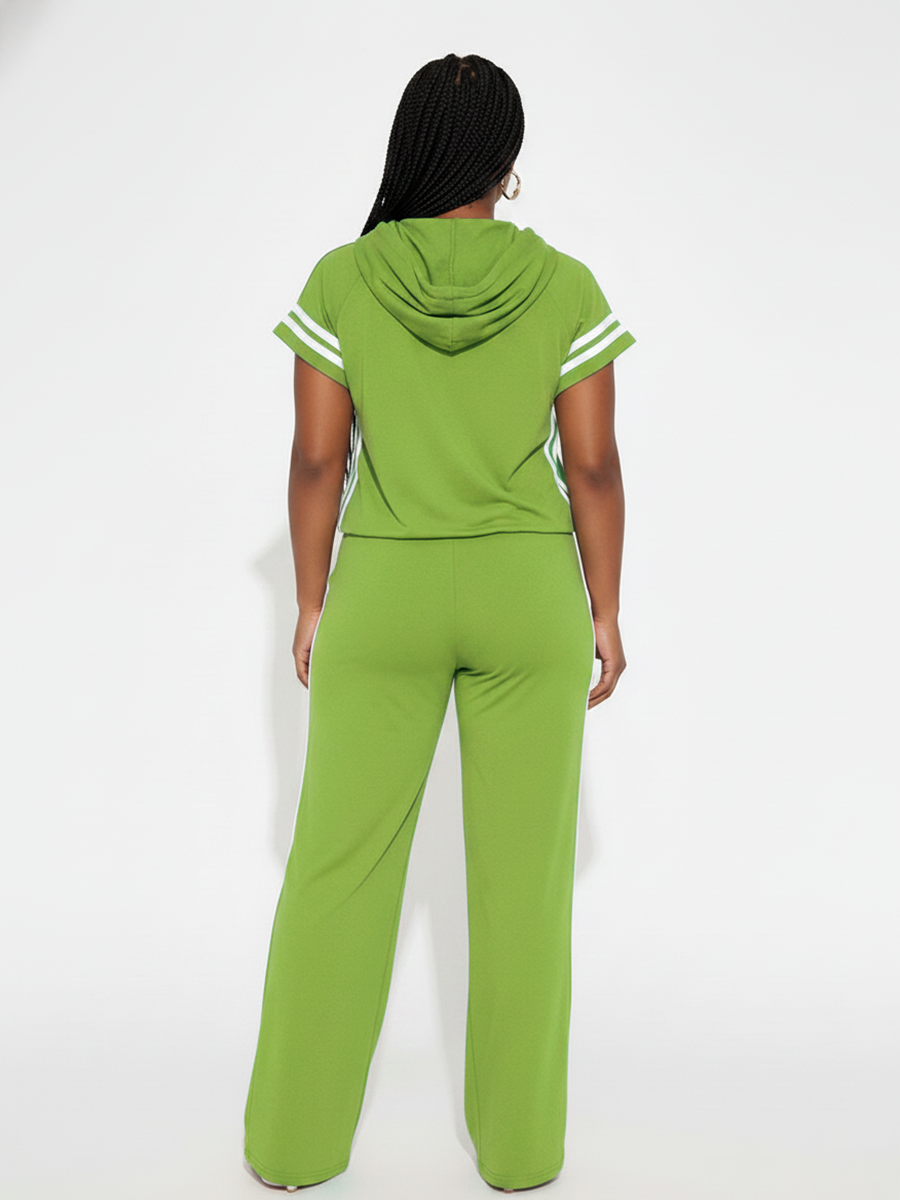 Short Sleeve Hoodie Wide Leg Pants Set