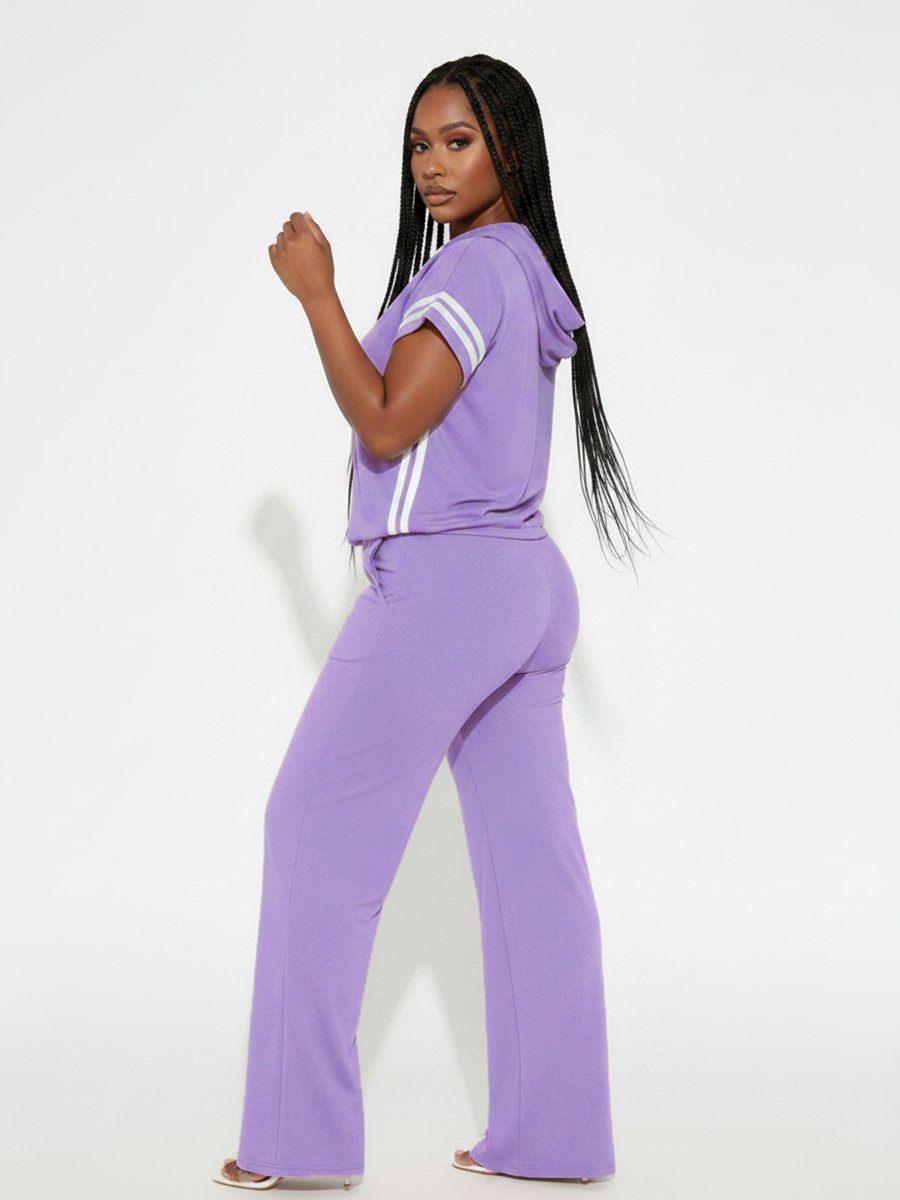 Short Sleeve Hoodie Wide Leg Pants Set