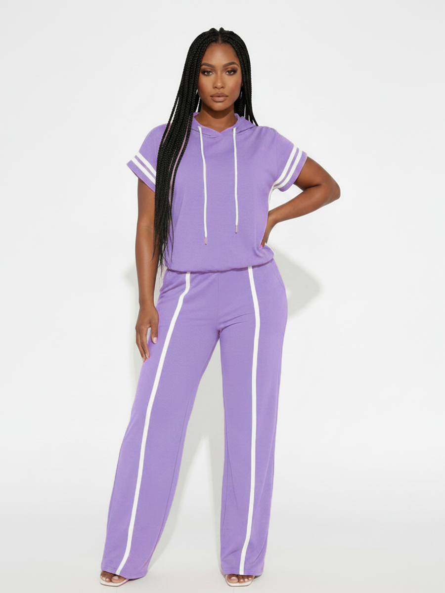 Short Sleeve Hoodie Wide Leg Pants Set