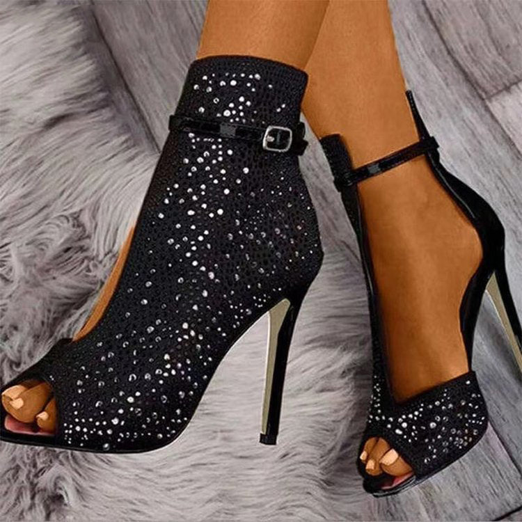 Glitter Rhinestone Cut-out High Heel