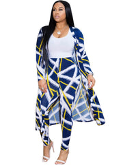 2 Pieces Stripe Print Cardigan Cover-Up+Pants
