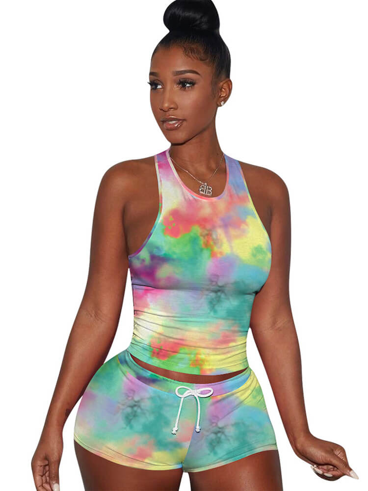 Two Pieces Colorful Tie Dye Cartoon shorts Set