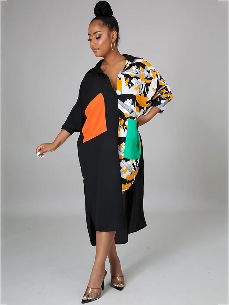 Oversize Irregular Leopard Print Patchwork Shirt Dress