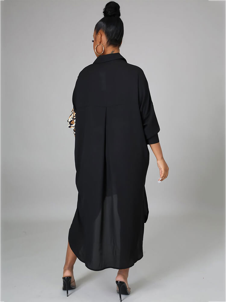 Oversize Irregular Leopard Print Patchwork Shirt Dress