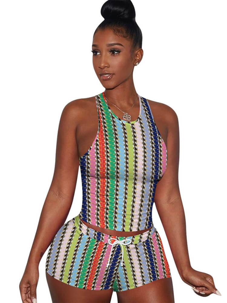 Two Pieces Colorful Tie Dye Cartoon shorts Set