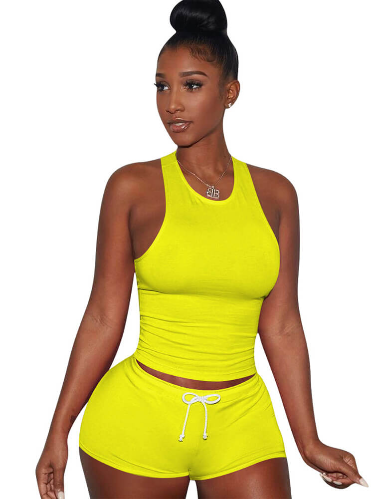Two Piece Sleeveless Crop Top shorts Set Tracksuits