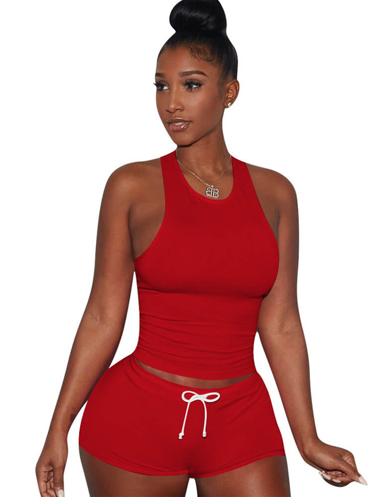 Two Piece Sleeveless Crop Top shorts Set Tracksuits