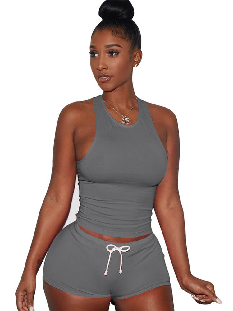 Two Piece Sleeveless Crop Top shorts Set Tracksuits