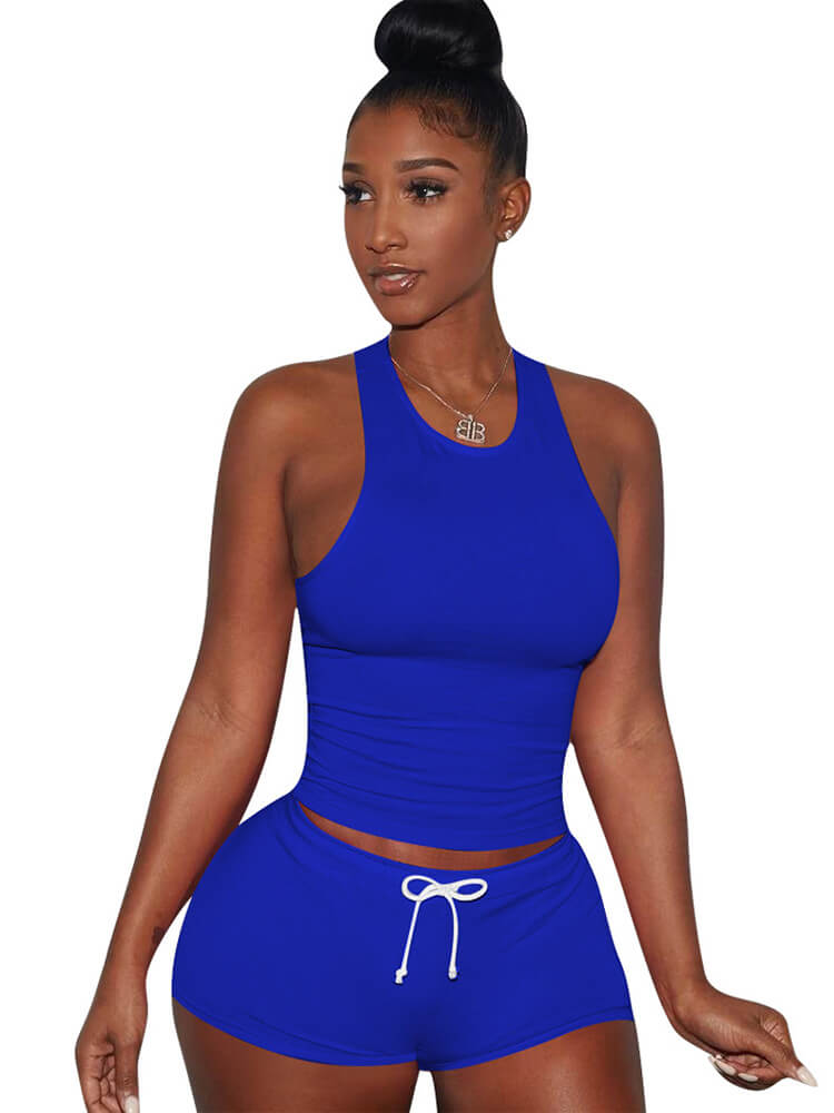 Two Piece Sleeveless Crop Top shorts Set Tracksuits
