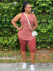 Two Piece Plus Size Sleeveless Top shorts Set