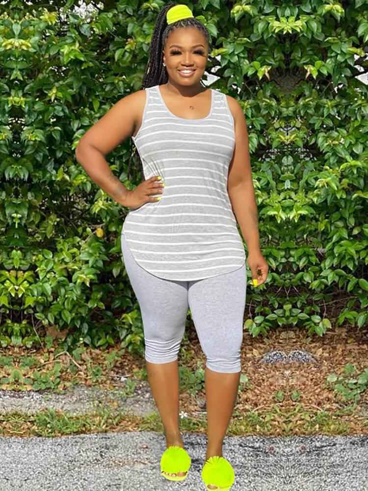 Two Piece Plus Size Sleeveless Top shorts Set