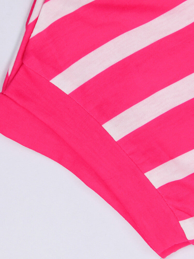 Short Sleeve Crew Neck Stripe Pocket Maxi Dress