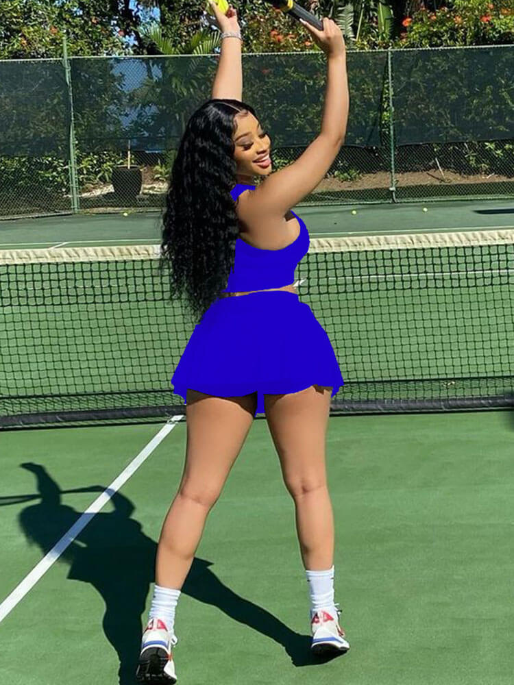 Two Piece Sleeveless Tank Crop Top Pleated Mini Skirt