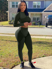 Two Piece Long Sleeve Crop Top Bodycon Pants
