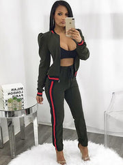 Two Pieces Long Sleeve Jacket Long Pants Suit