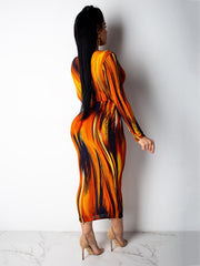 Deep V Neck Gradient Color Maxi Dress