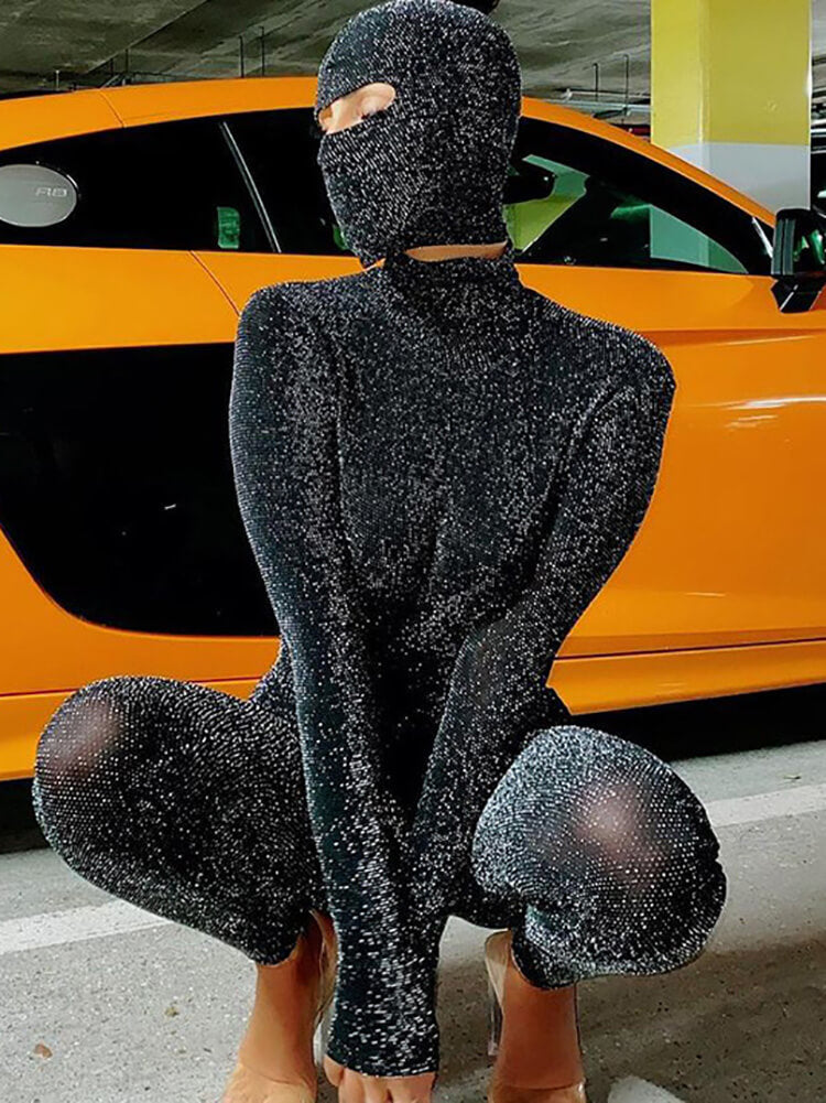 Glitter Backless Long Sleeve Jumpsuit