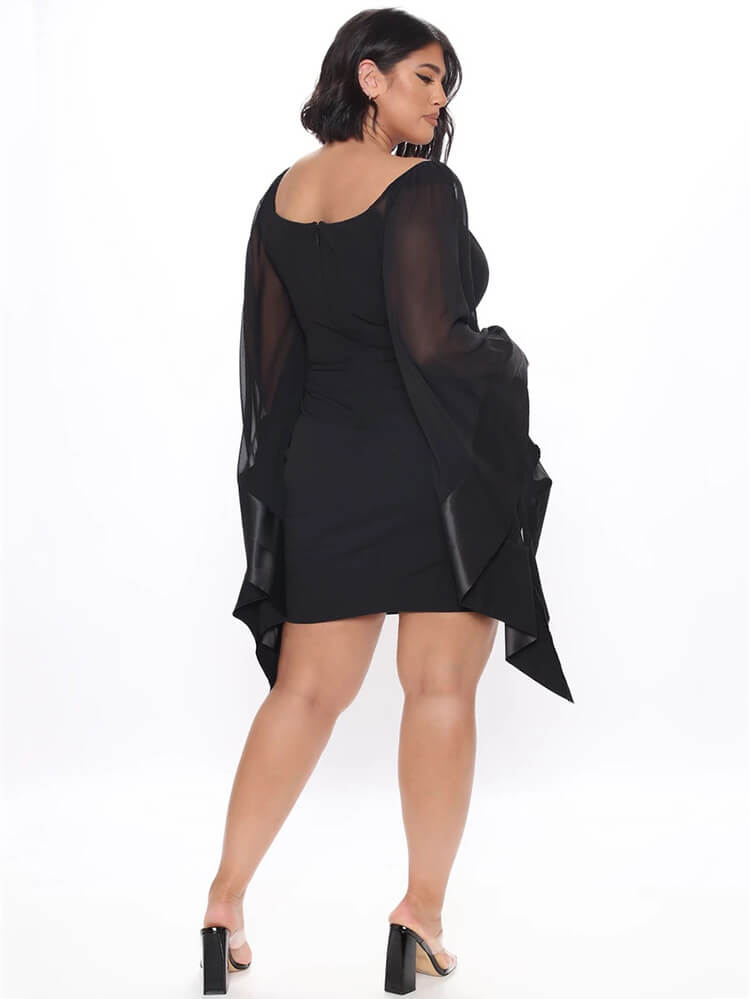 Plus Size Long Dramatic Bell Mesh Sleeve Bodycon Dress